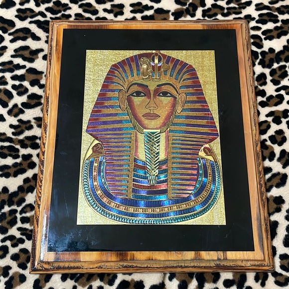 KING TUT Gold Mask 💛 Wood Frame Art Egypt Pharaoh Africa History Royalty Hiero - Picture 3 of 15